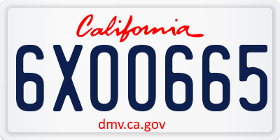 CA license plate 6XOO665