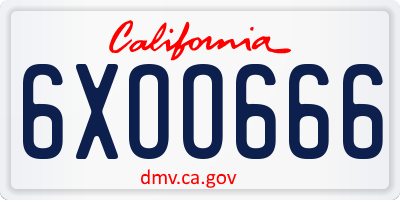 CA license plate 6XOO666