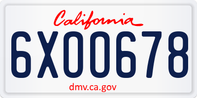 CA license plate 6XOO678