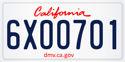 CA license plate 6XOO701