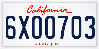 CA license plate 6XOO703