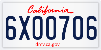 CA license plate 6XOO706