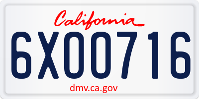 CA license plate 6XOO716