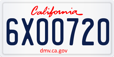 CA license plate 6XOO720