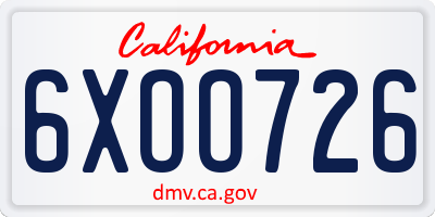 CA license plate 6XOO726