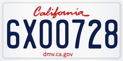 CA license plate 6XOO728