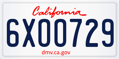 CA license plate 6XOO729