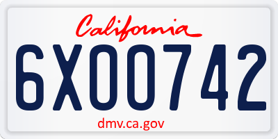 CA license plate 6XOO742