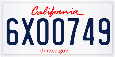 CA license plate 6XOO749