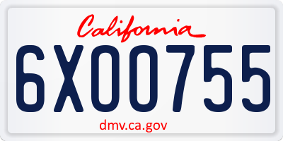 CA license plate 6XOO755