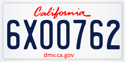 CA license plate 6XOO762