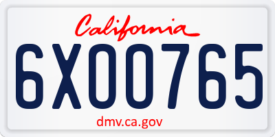 CA license plate 6XOO765