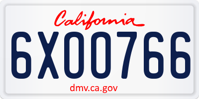 CA license plate 6XOO766