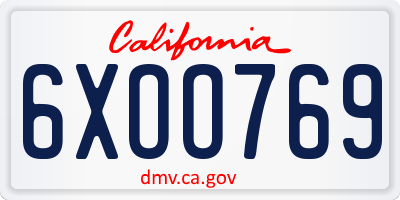 CA license plate 6XOO769
