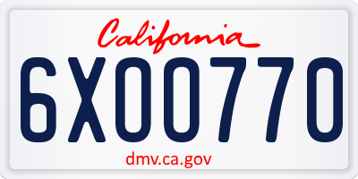 CA license plate 6XOO770