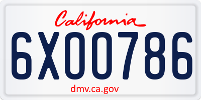 CA license plate 6XOO786