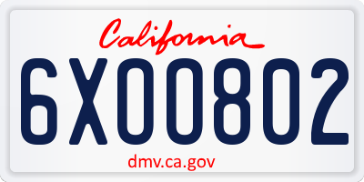 CA license plate 6XOO802