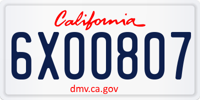 CA license plate 6XOO807