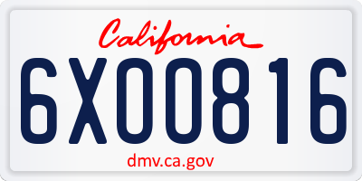 CA license plate 6XOO816