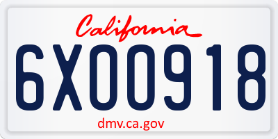 CA license plate 6XOO918
