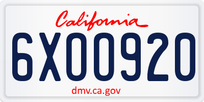 CA license plate 6XOO920