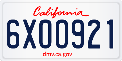 CA license plate 6XOO921
