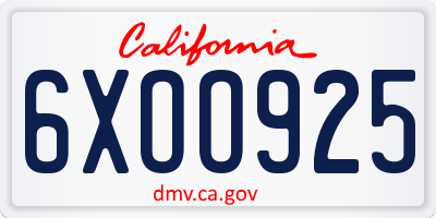CA license plate 6XOO925