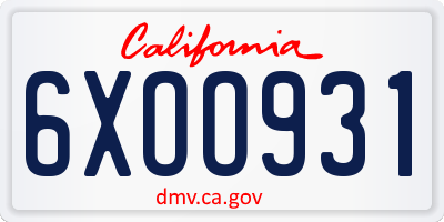 CA license plate 6XOO931