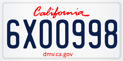 CA license plate 6XOO998