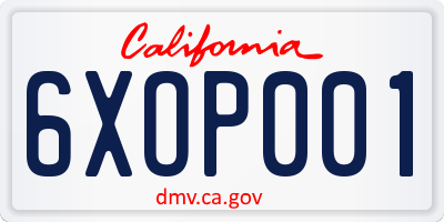 CA license plate 6XOP001