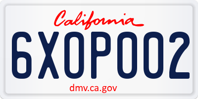 CA license plate 6XOP002