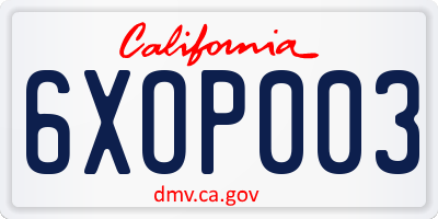 CA license plate 6XOP003