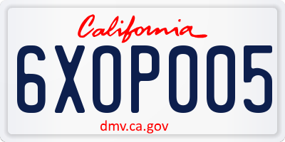 CA license plate 6XOP005