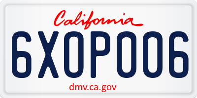CA license plate 6XOP006