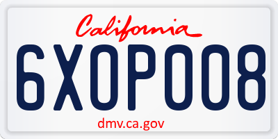 CA license plate 6XOP008