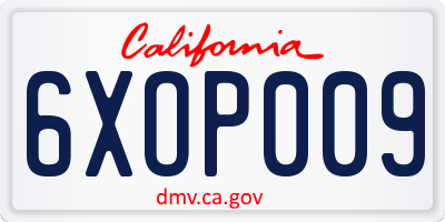 CA license plate 6XOP009