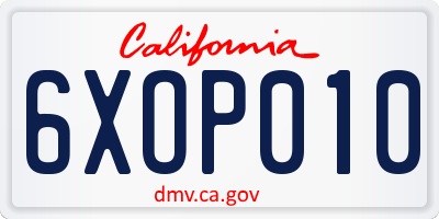 CA license plate 6XOP010