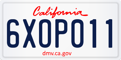 CA license plate 6XOP011
