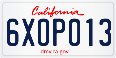 CA license plate 6XOP013