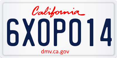 CA license plate 6XOP014