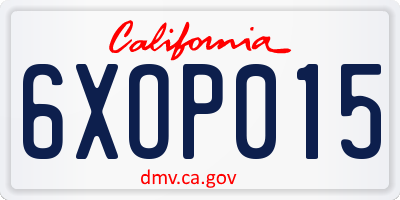 CA license plate 6XOP015