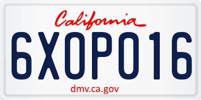 CA license plate 6XOP016