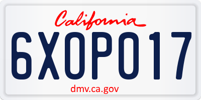 CA license plate 6XOP017
