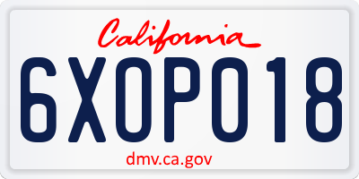 CA license plate 6XOP018