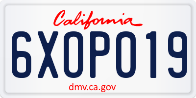 CA license plate 6XOP019