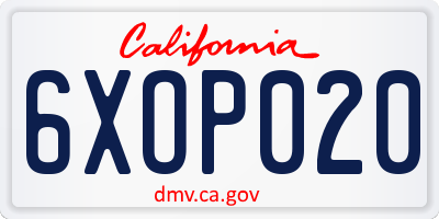 CA license plate 6XOP020