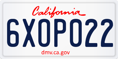 CA license plate 6XOP022