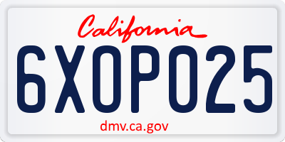 CA license plate 6XOP025