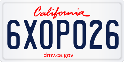 CA license plate 6XOP026