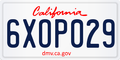 CA license plate 6XOP029